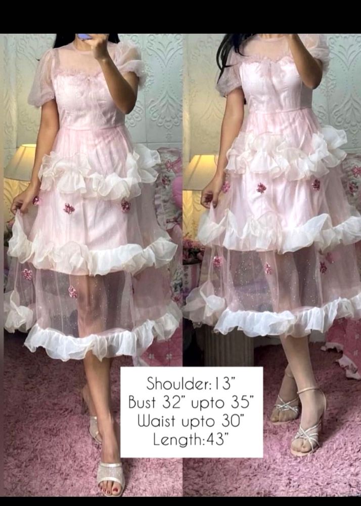 KoreanPink Ruffled Layered Party Dress🤍💖