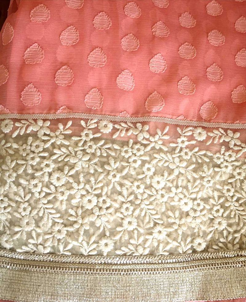 Elegant Pink Embroidered saree Fabric