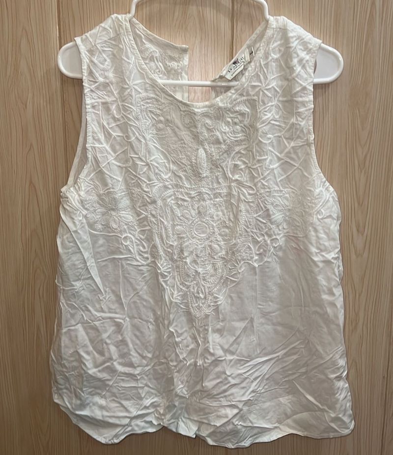 White Embroidered Sleeveless Blouse
