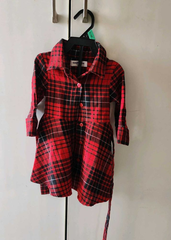 Red Plaid Shirt Dress for Girls