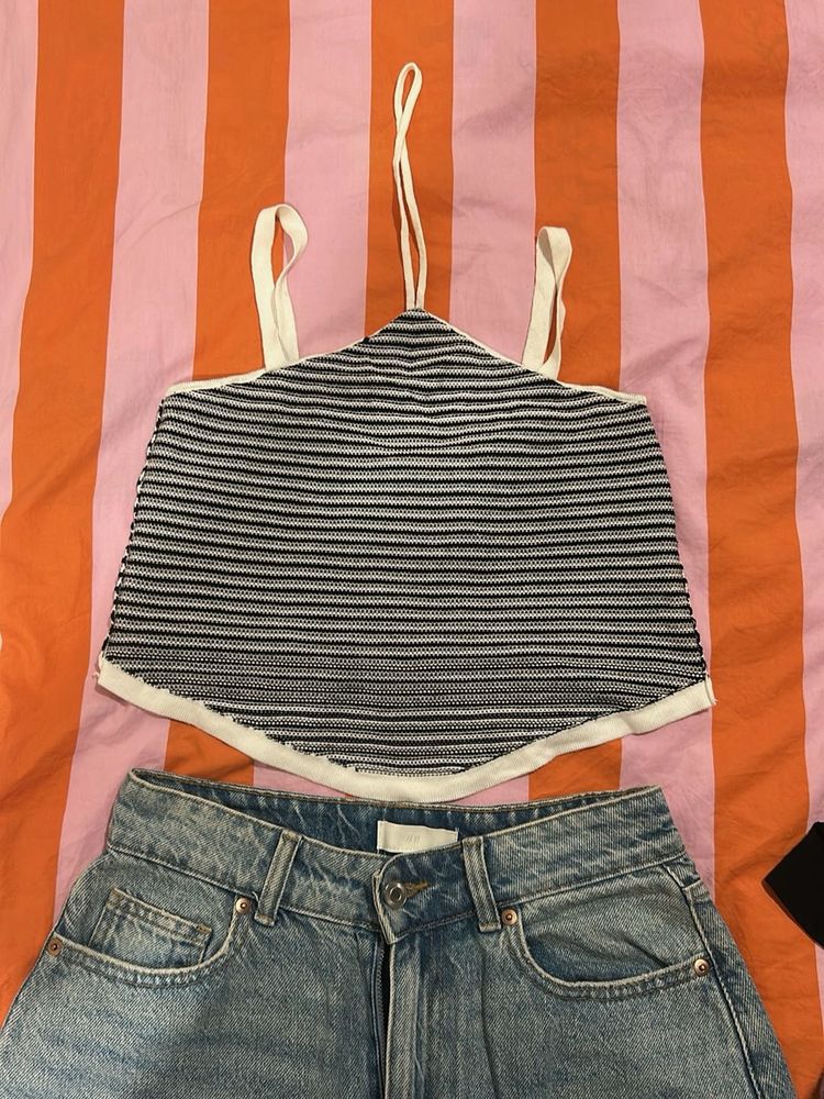 Striped Knit Halter Neck Top