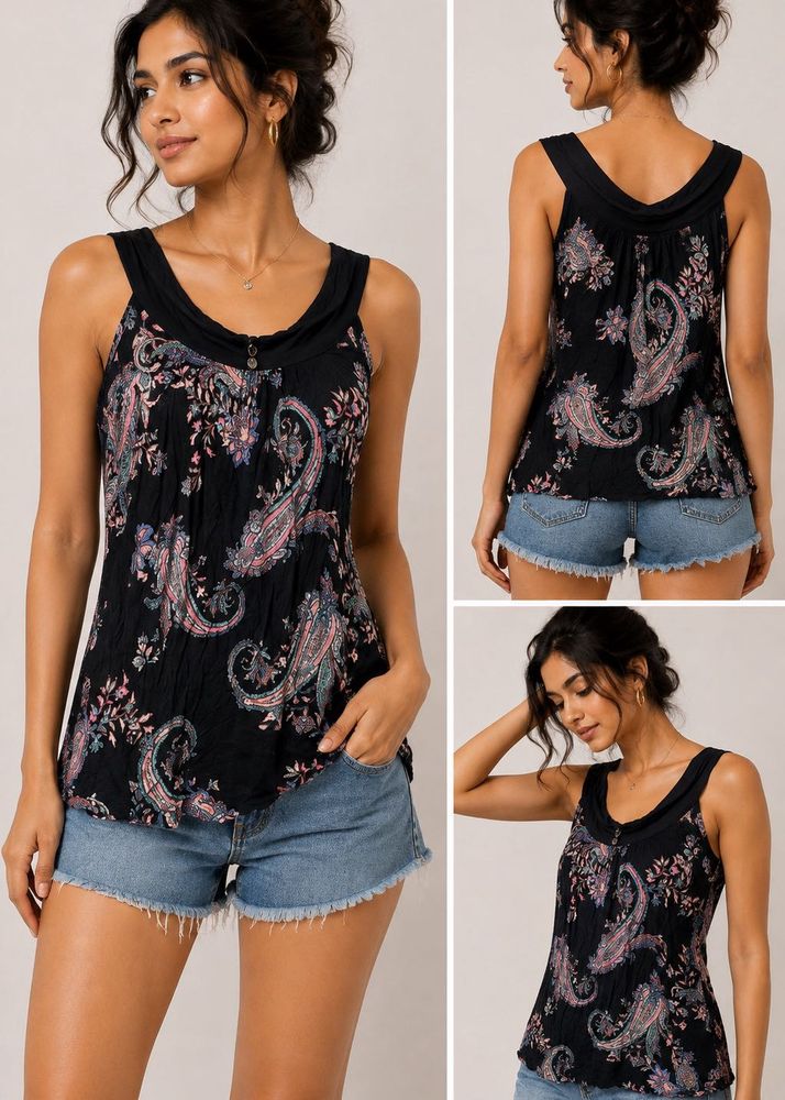 Black Paisley Print Sleeveless Top