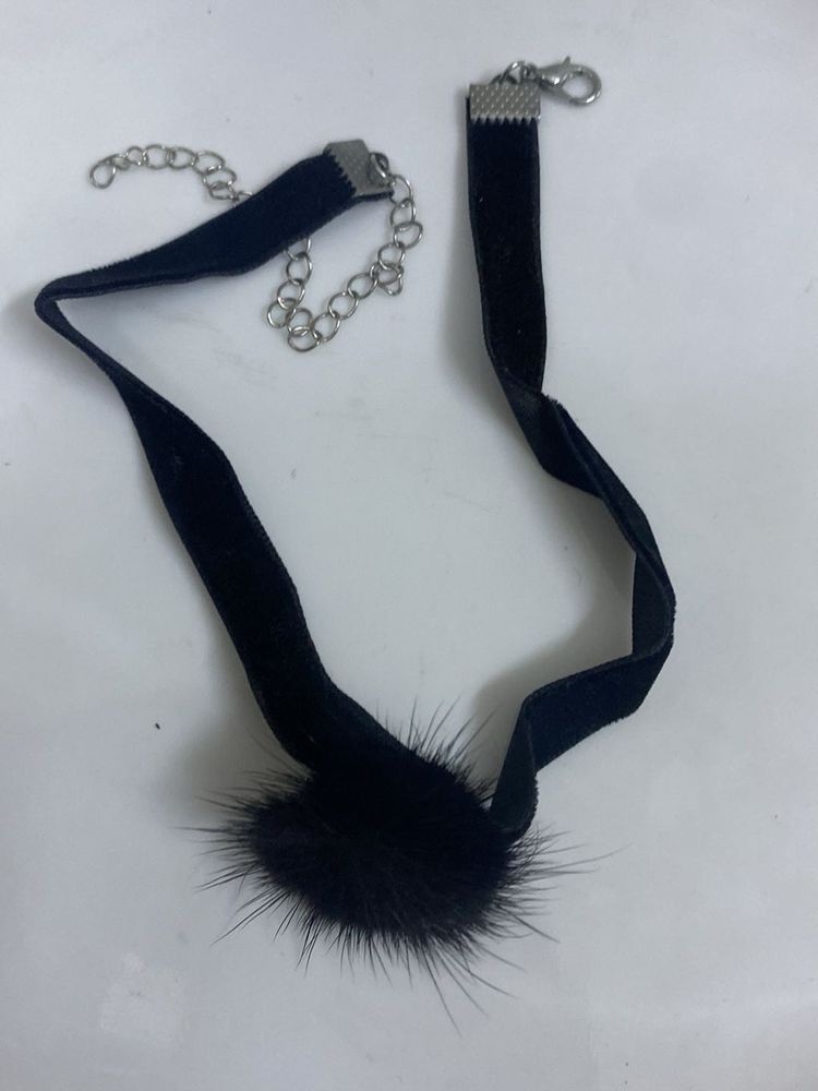 Black Velvet Choker with Fur Charm