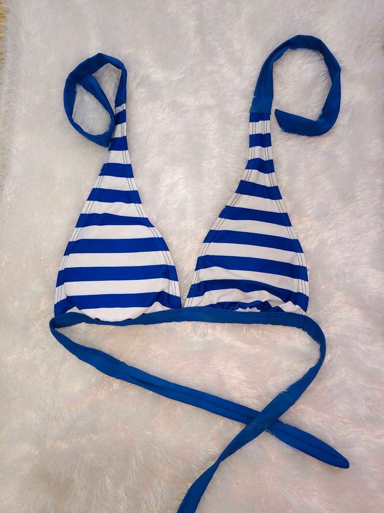 Blue &amp; White Striped Bikini Top