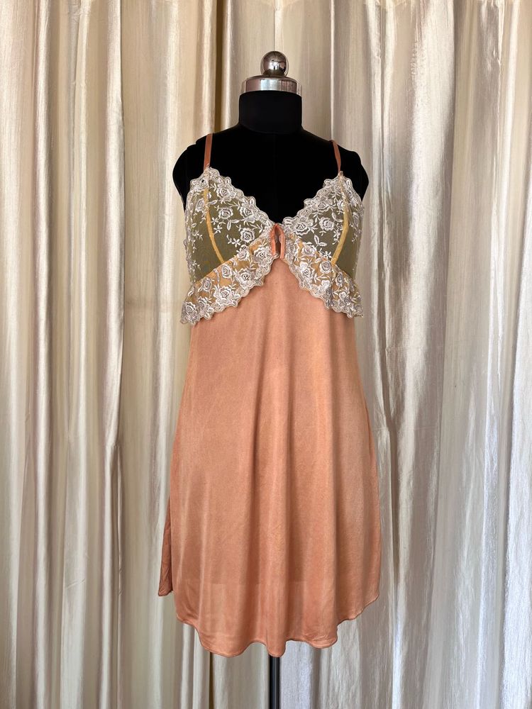 terracotta sunset lace slip dress
