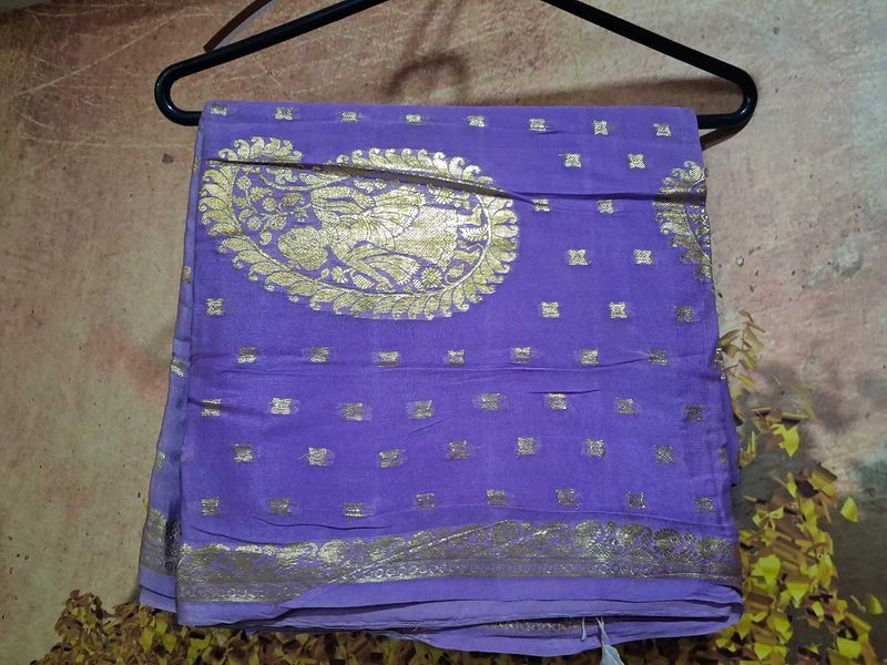 Elegant Purple Saree with Gold Print