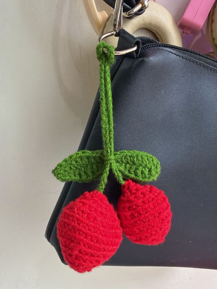 Crochet Cherry 🍒 bag charm/hair tie/Keychain