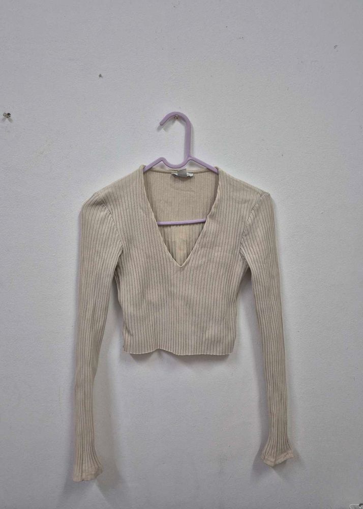 v neck beige top