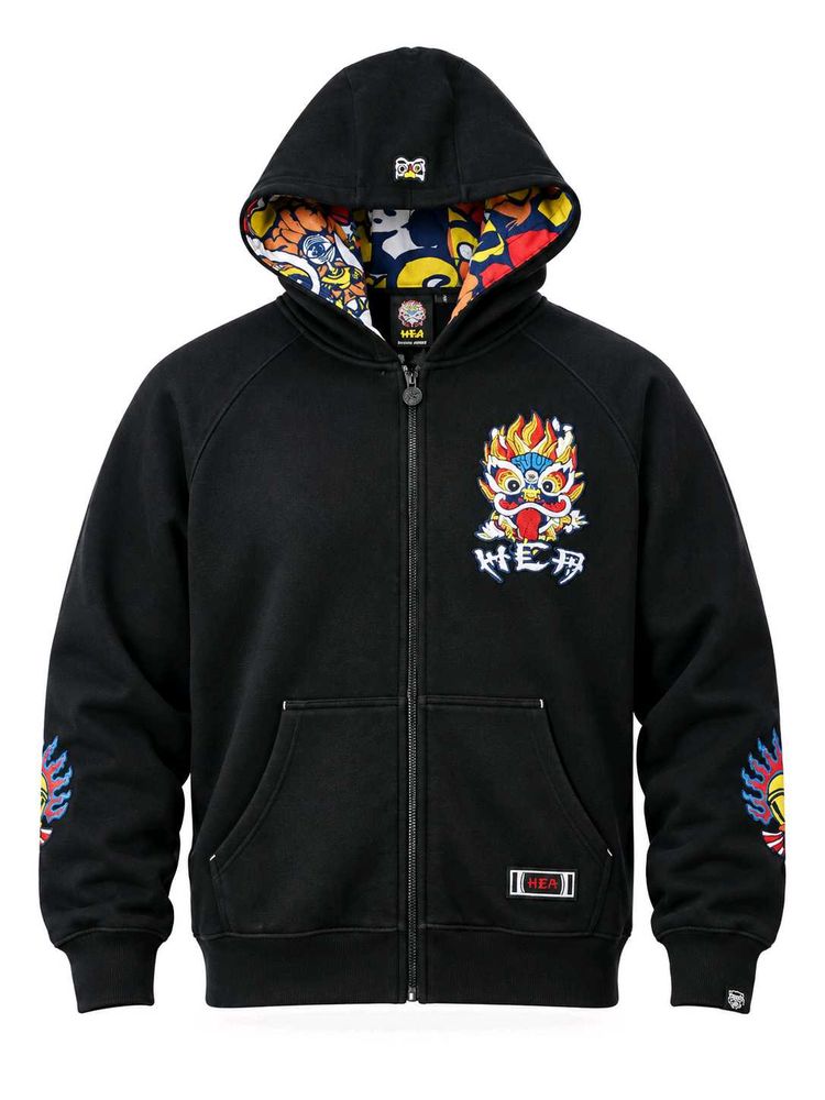 Dragon Embroidered Zip-Up Hoodie
