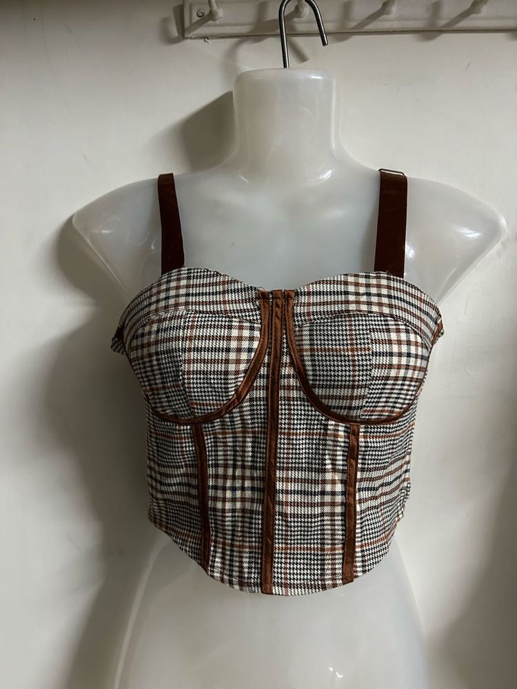 Plaid Corset Top with Straps