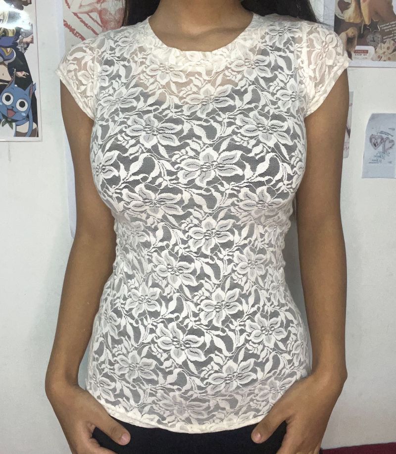White Lace stretchable  Top