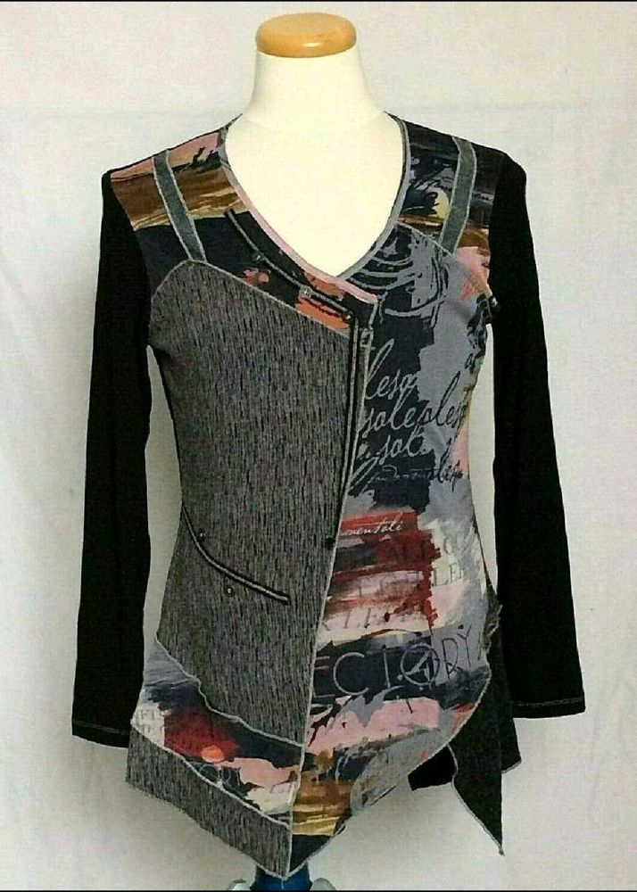 Vintage Y2K Asymmetrical Patchwork Top | Black