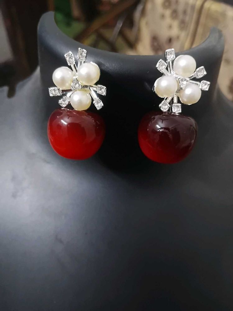 Cherry Pearl &amp; Crystal Earrings