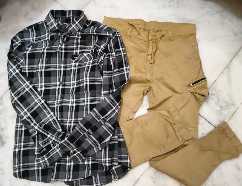 Premium Men Outfit Combo 🔥 Check Shirt + Cargo Pa