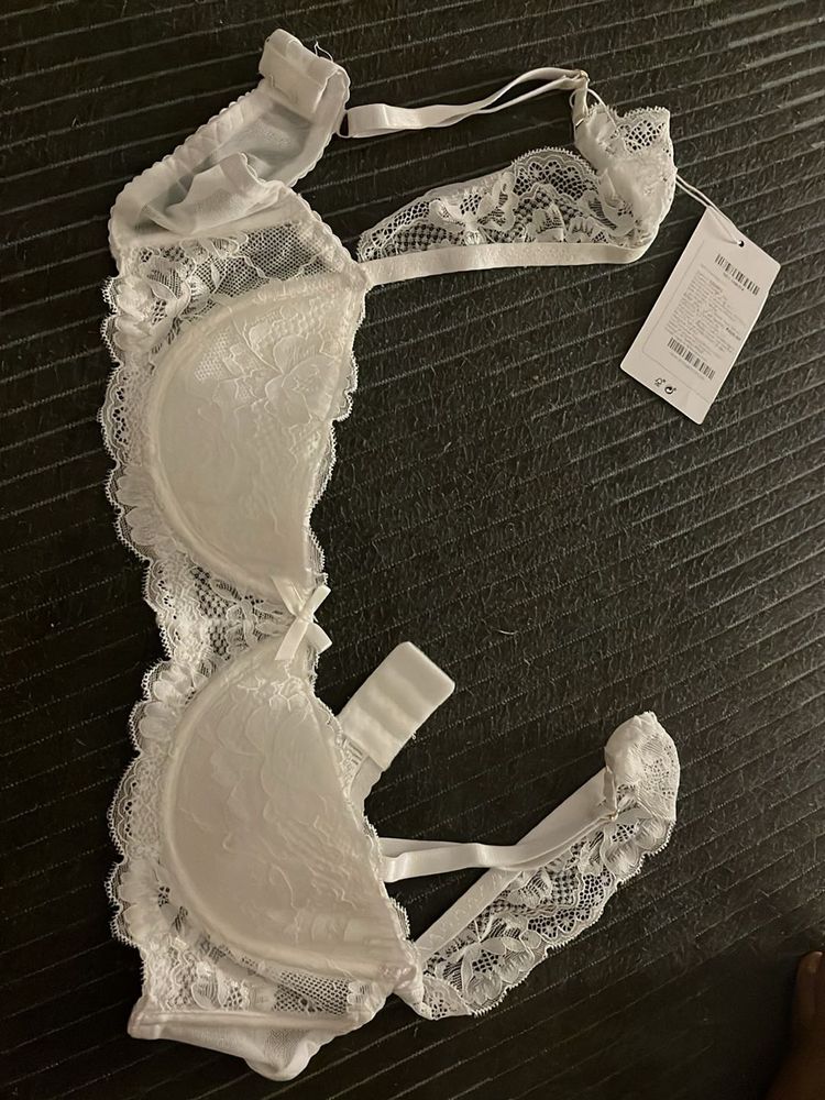 Lace Trimmed White Bra
