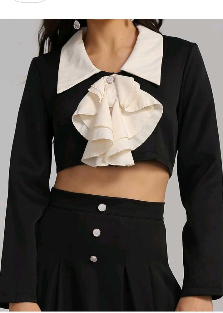 Black Crop Top with Ruffle Detail