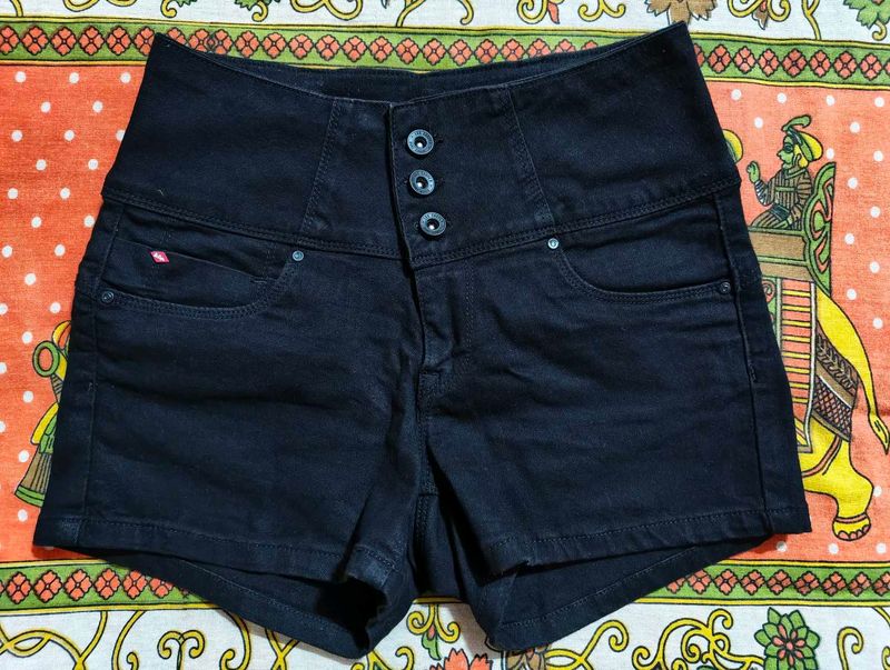 Black High-Waisted Denim Shorts
