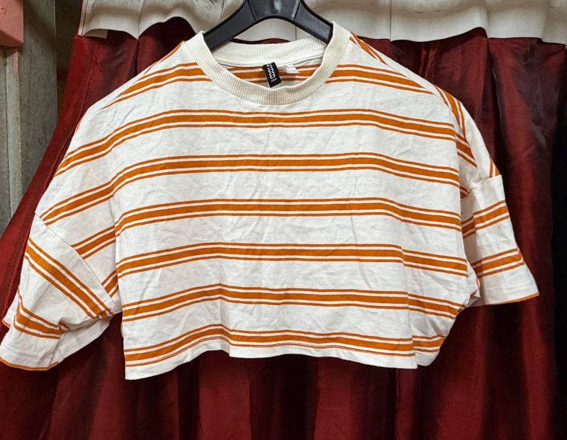 Orange Striped Cropped T-shirt