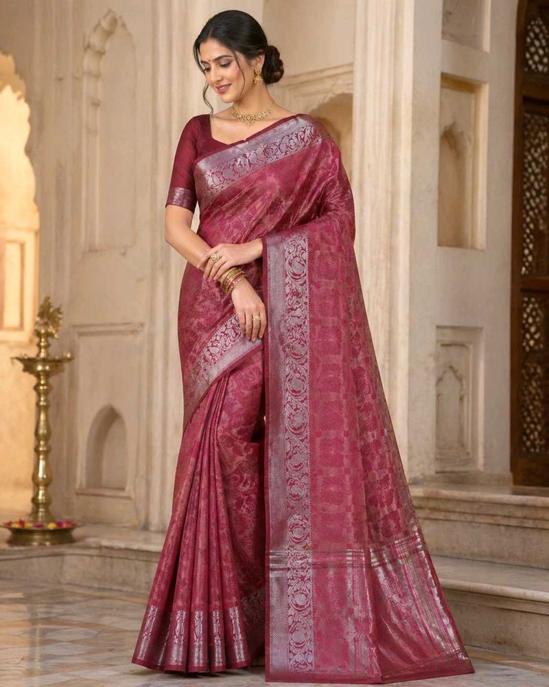 Banarasi Style Jacquard Saree with zari weaving.