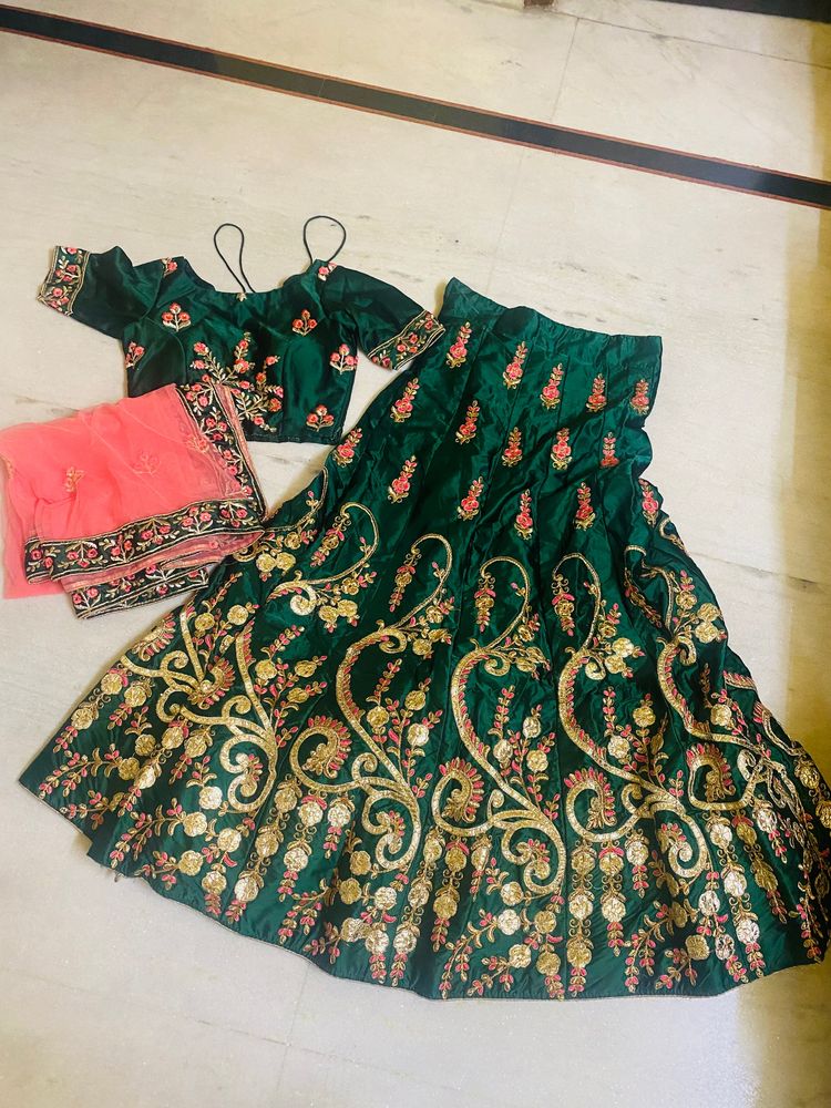 Emerald Green Embroidered Lehenga Choli Set
