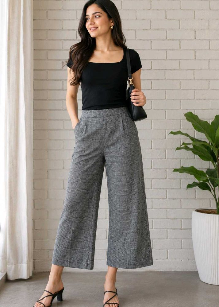 Chic Wide Leg Plaid Pants