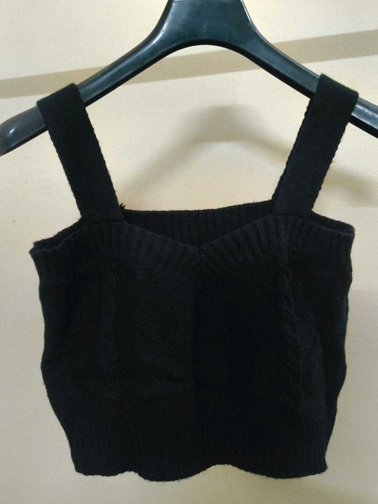 Black Knit Spaghetti Strap Crop Top