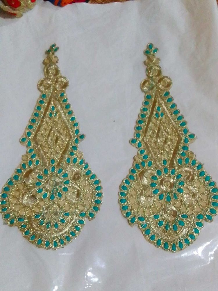 Gold &amp; Teal Embroidered Appliques