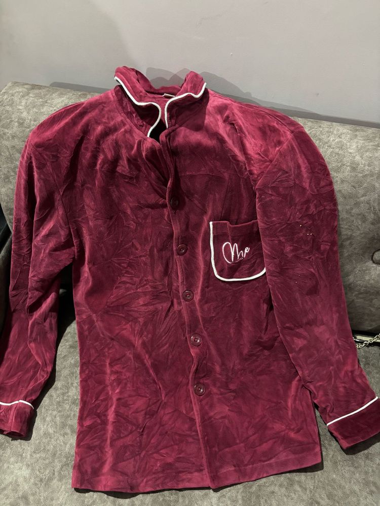 Cozy Burgundy Velvet Sleep Shirt