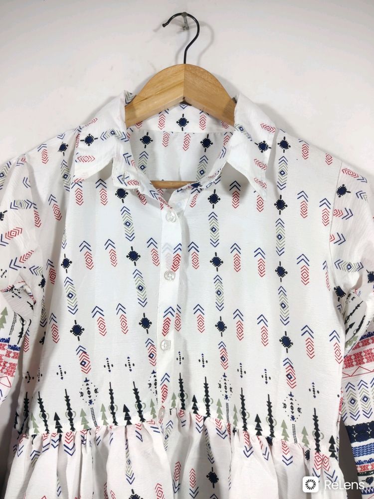 White Printed Western Top (Women's)