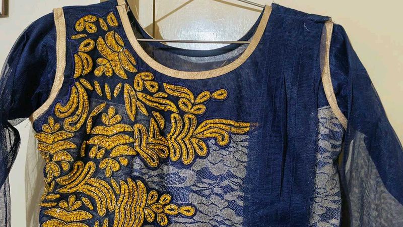 Navy Blue Anarkali Gown With Attatch Dupatta