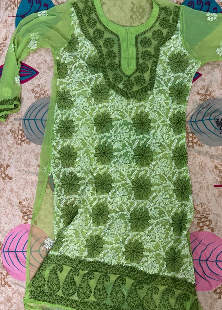 parrot Green Chikankari Kurta