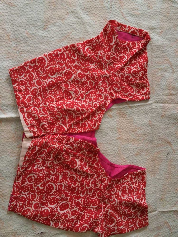 Red &amp; White Printed Blouse