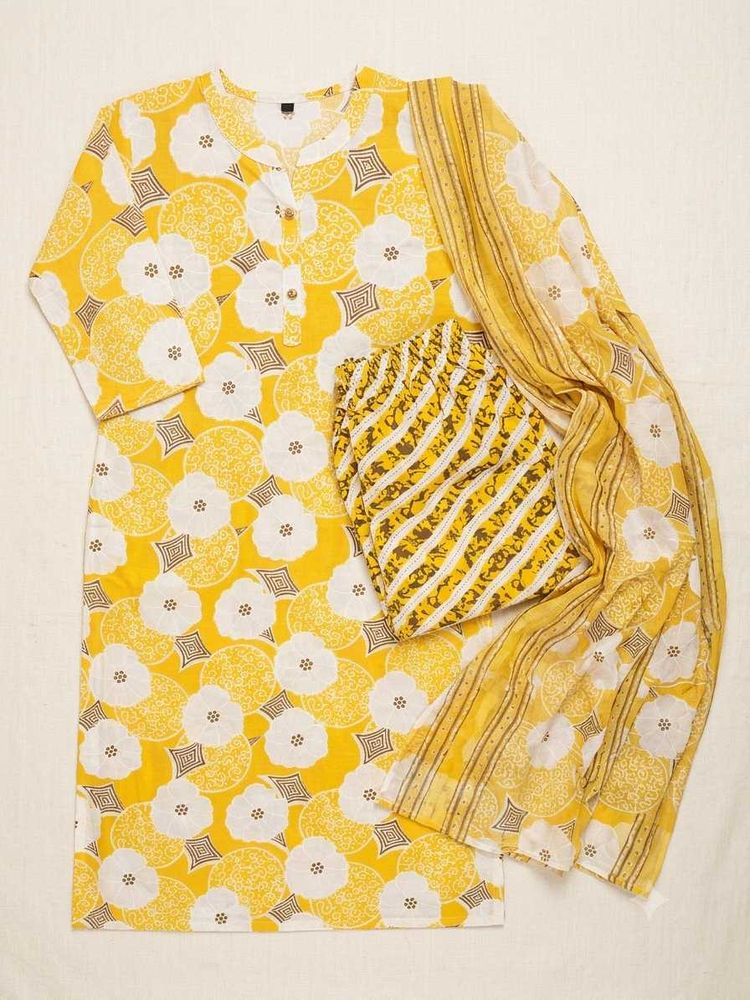 Yellow Floral Kurta Set with Dupatta