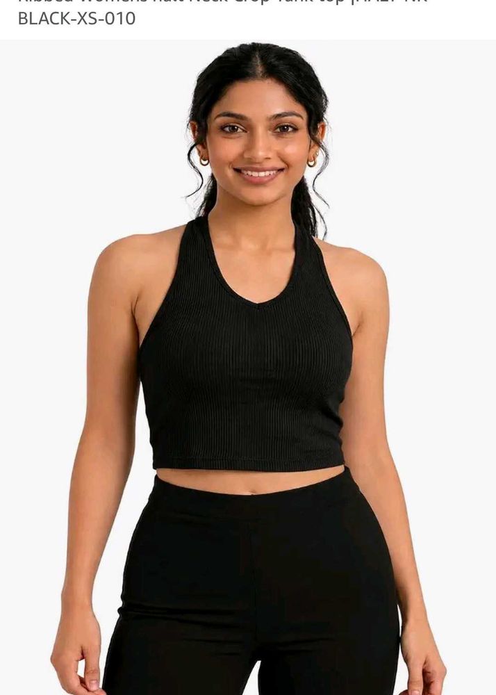 Ribbed Halter Neck Crop Top