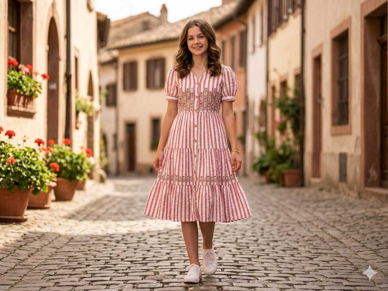 Striped Tiered Midi Dress