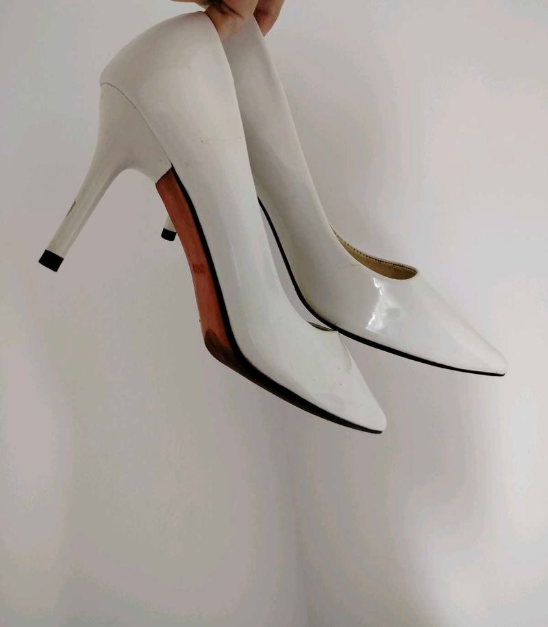 LINABU SHOES Elegant White Patent Heels