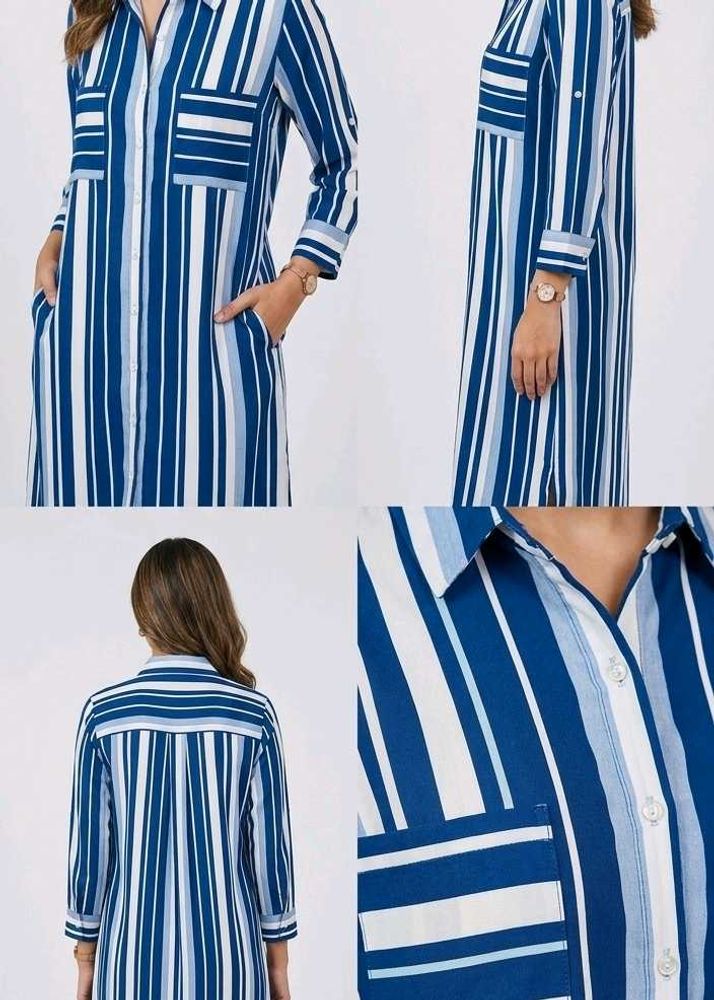 Blue Striped Shirt Dress