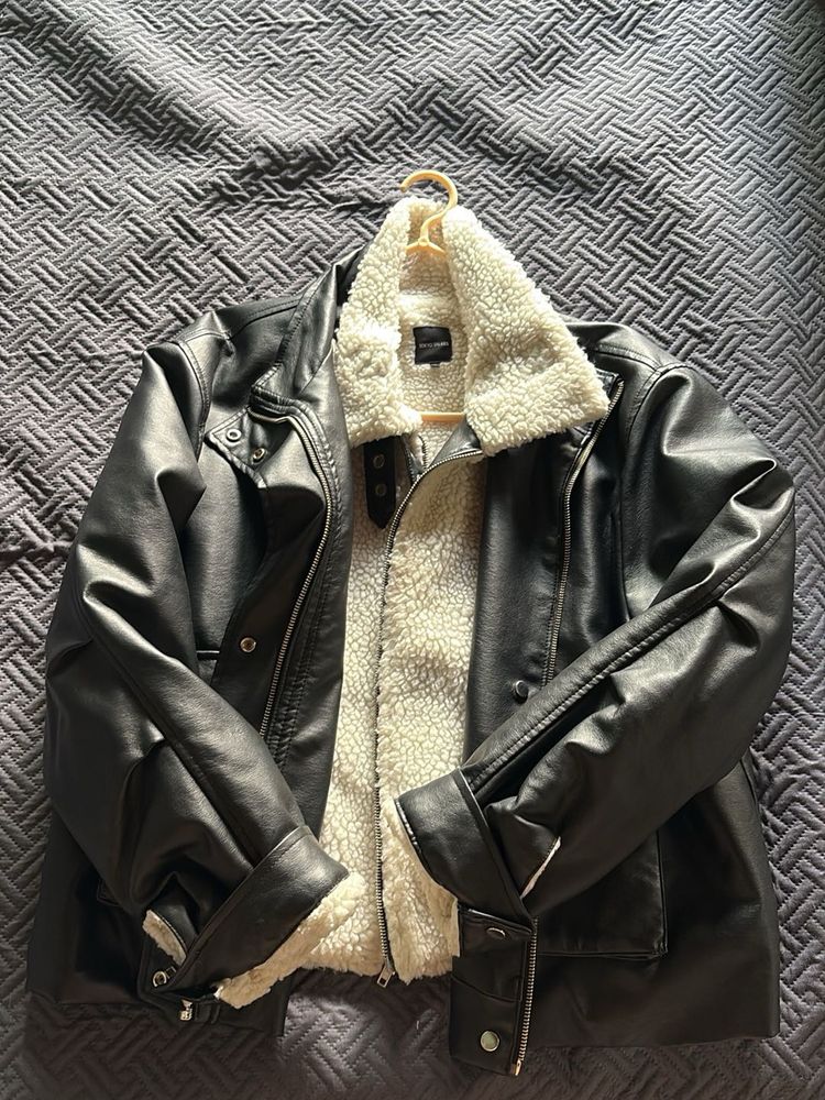 Faux Leather Sherpa Lined Jacket