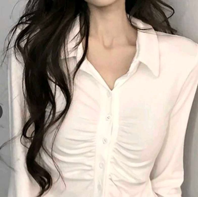 Ruched Button-Up crop Shirt/never used stretchable