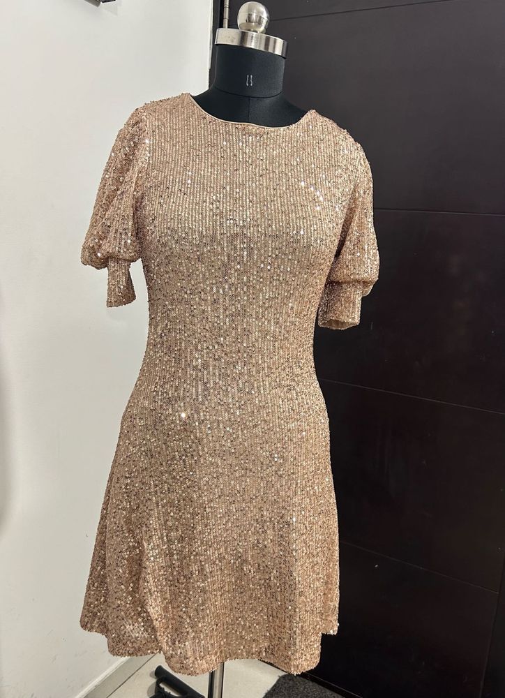 Sparkly Sequin Rose Gold Knee Length Dress