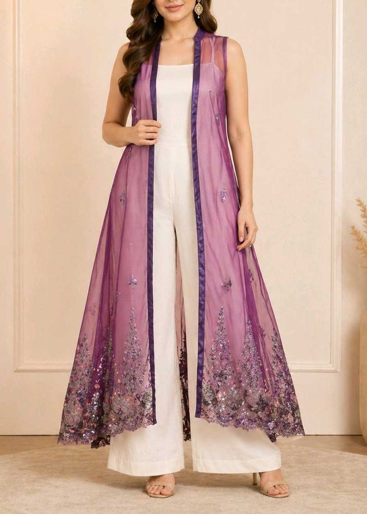Elegant Purple Embellished Shrug
