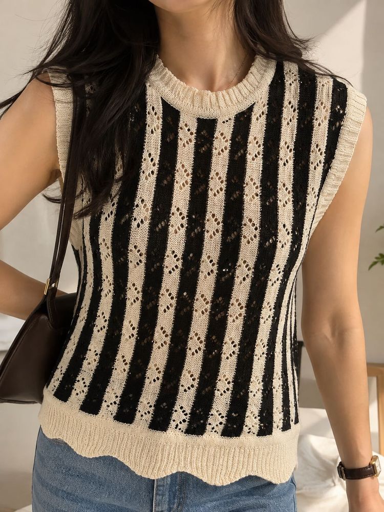 Striped Knit Sleeveless Top