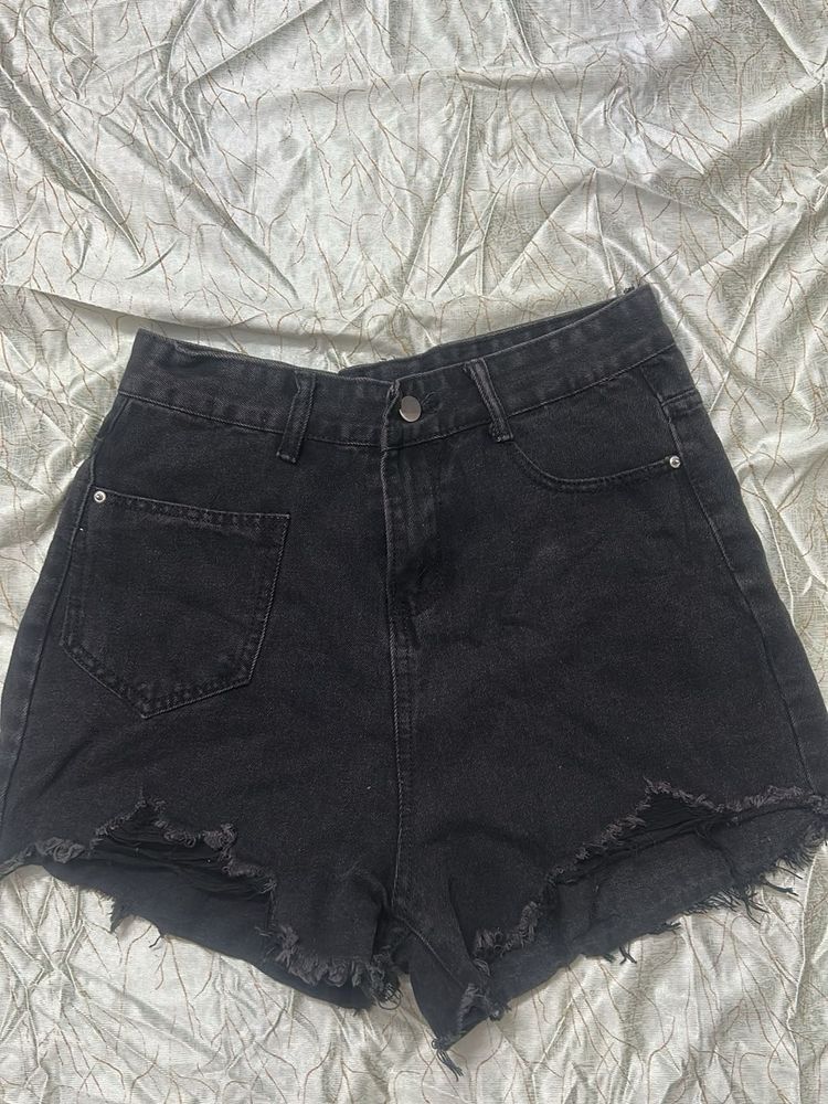 Black Ripped Denim Shorts