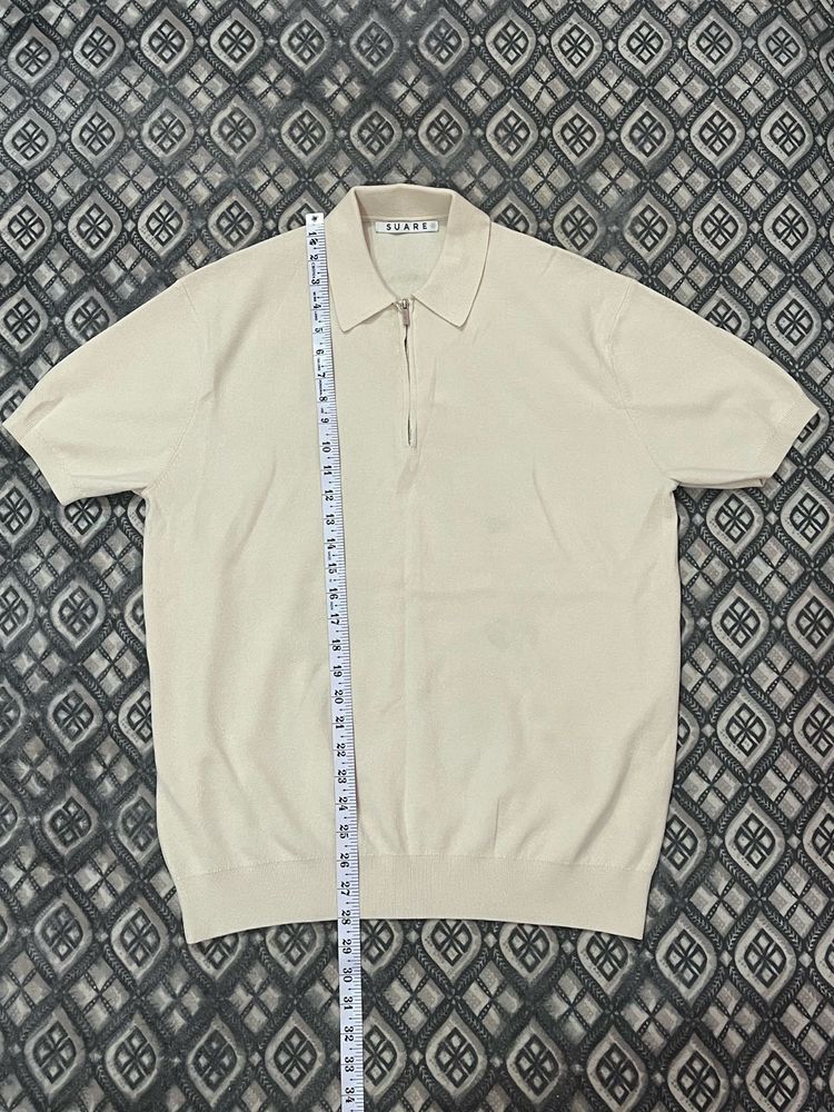 Men's Beige Zip-Neck Polo Shirt