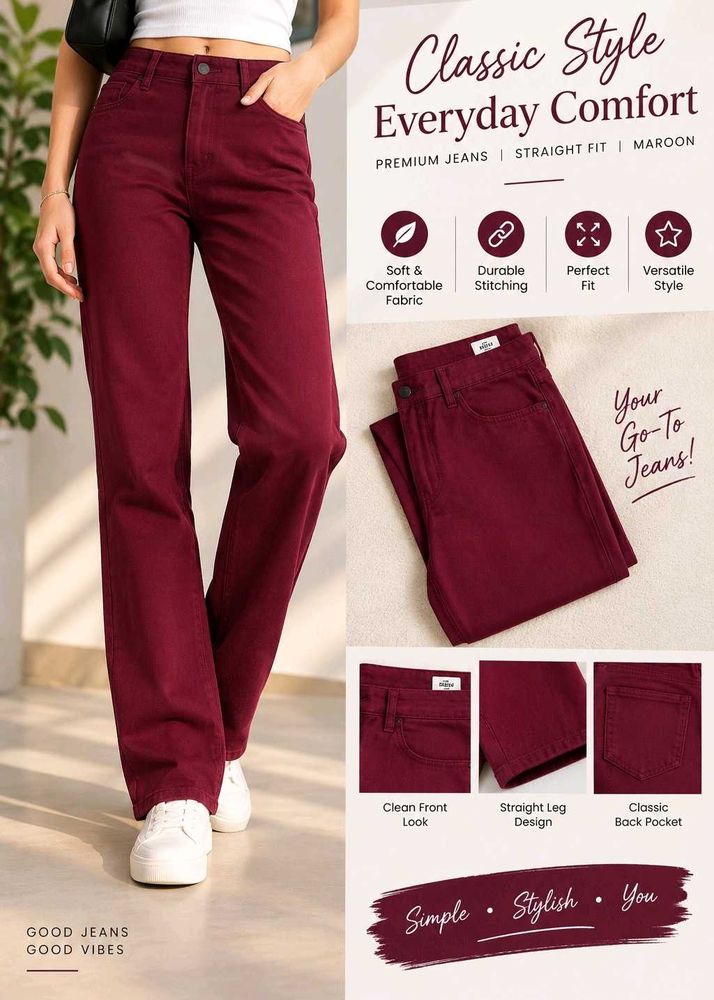 Maroon Straight Fit Premium Jeans