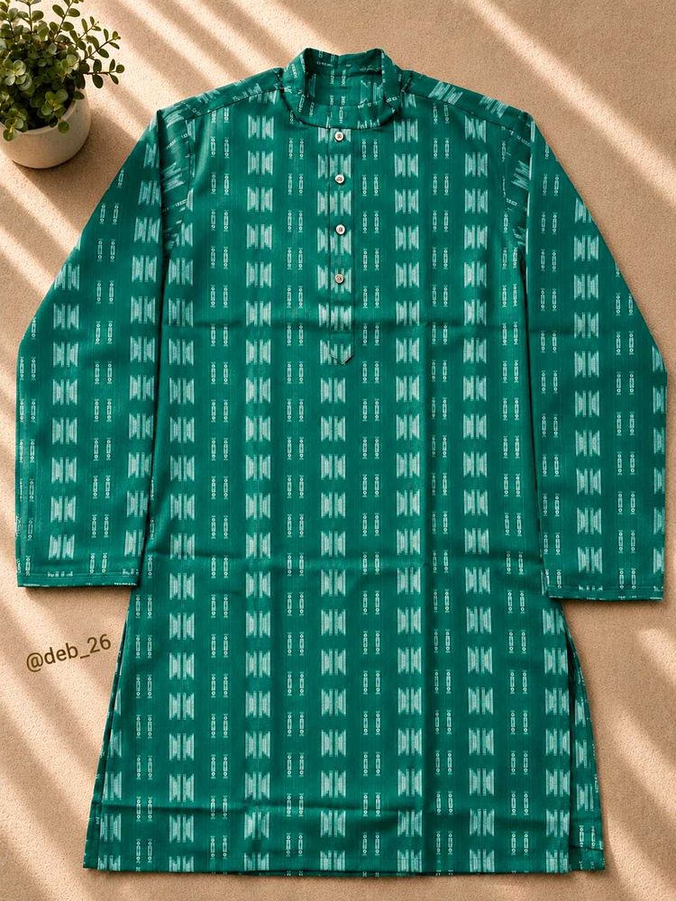 Green Printed Cotton Kurta | Punjabi