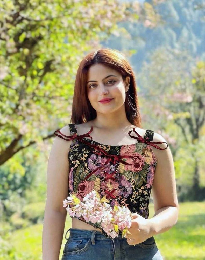 Floral Corset Top with Ribbon Ties