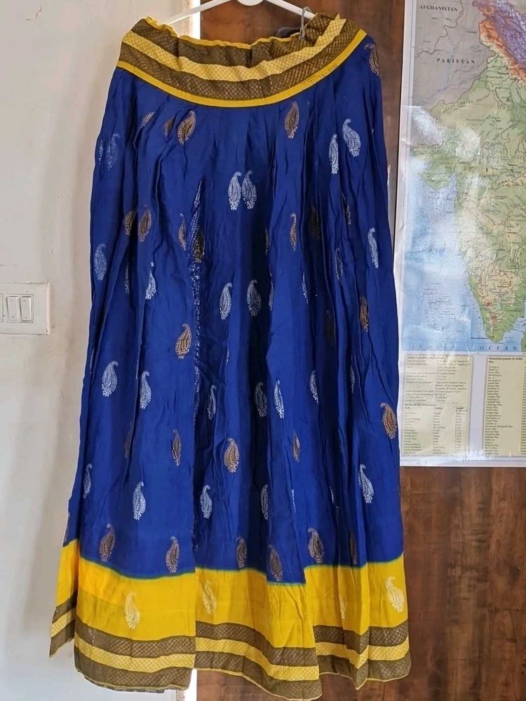 Blue And Yellow Bandhani Lehnga