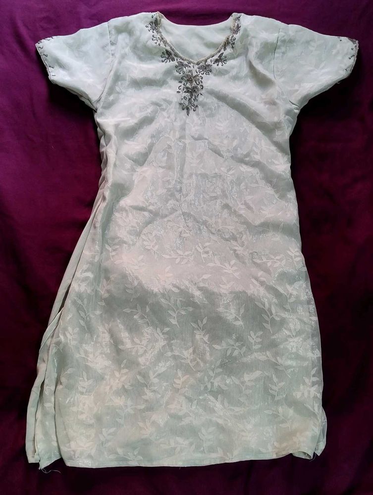 Delicate White Kurti with Embroidered Neckline