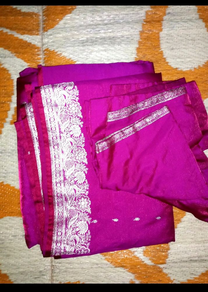Magenta Silk Saree with Silver Border